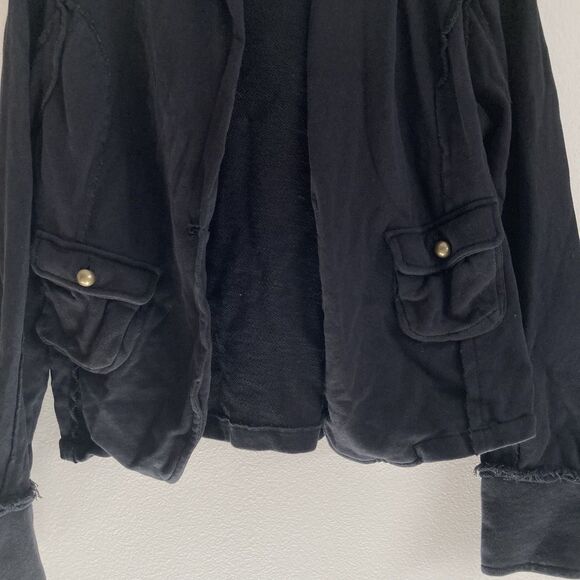 Allihop Anthropologie Black Hooded Jacket Womens Size Medium Pockets Cotton - Picture 6 of 11